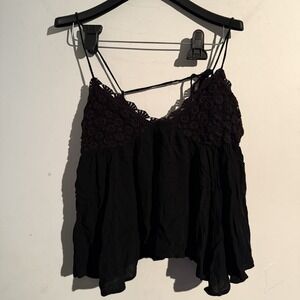 Y2K Acemi Small Knit Crochet Babydoll Cami‎ Boho Fairy Black Festival